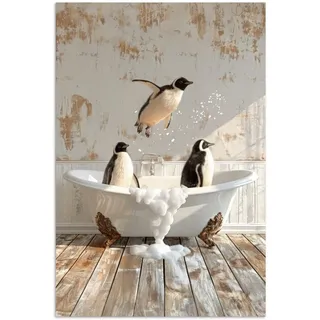MuchoWow Poster Vintage - Pinguin - Badewanne - Schaumstoff 80x120 cm , Schwarz , Papier , Rechteckig , 80x120x0.1 cm , Bilder & Rahmen, Bilder, Sonstige Wandbilder