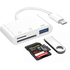 USB C auf Micro SD TF Speicher Kartenleser, Seminer 3 in 1 USB Kamera Kartenleser Adapter Kompatibel mit Pad Pro, XPS, ChromeBook, Galaxy S10/S9 und mehr USB C Geräten (Weiß)