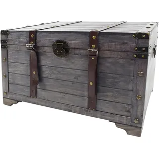 Kobolo Truhe KUBA Vintage Holztruhe mit Deckel Stauraum 80x45x50 cm Grau