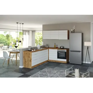 Held Winkelküche L-Form 240 x 180 cm Weiß-Eiche