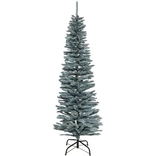 SHATCHI Künstlicher, beflockter schmaler Weihnachtsbaum, Dekoration mit Spitzen Spitzen und Metallständer, Frostgrün, 240 cm