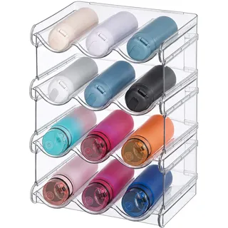 Relaxdays Flaschenhalter Set, stapelbar, 12 Flaschen, 4 Etagen, transparent | HxBxT: 37 x 28 x 20 cm, Kühlschrank Organizer