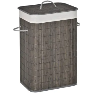 Homcom Wäschekorb mit Griffen Bambus Metall Grau 43L x 32B x 61H cm