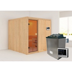 Bild Sauna »"Ouno" mit bronzierter Tür SET naturbelassen Ofen 9 kW ext. Strg.«, beige