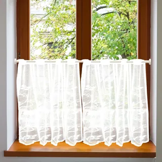 ZOLGINAH Scheibengardinen Küche Modern mit Ösen 2 Stück Bistrogardine Fenstergardinen Weiss Halbtransparente Vorhänge Küchenvorhang Kurzgardine Flächenvorhang Kurz für Küchen Landhaus 60x90CM(BxH)