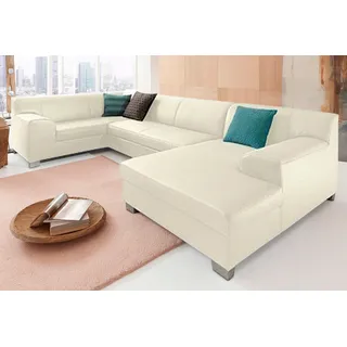DOMO collection Wohnlandschaft »Amando in vielen Bezugsvarianten, auch in Leder, komfortabel, U-Form« wahlweise mit Bettfunktion, fester Sitzkomfort, frei im Raum stellbar, beige