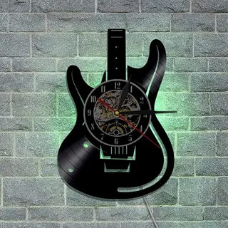 Smotly Vinyl Wanduhr Gitarre Instrument Thema Grafik mit LED Nachtlicht Funktion Wanduhr Geschenk für Musikliebhaber