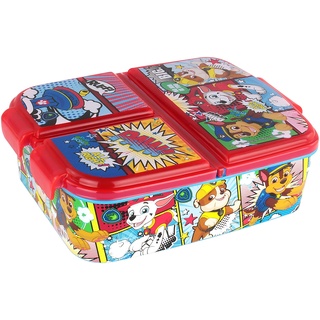 P:os 35145099 - Paw Patrol Brotdose für Kinder mit 3 Fächern, Lunchbox aus Kunststoff mit Clip-Verschlüssen, Vesperdose für Kindergarten, Schule und Freizeit