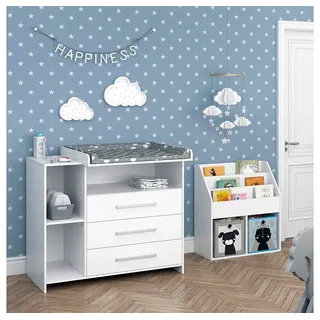Vicco Kinderzimmer-Set Oskar Weiß, 2 Teile, mit Wickelkommode und Bücherregal