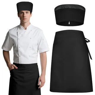 DiULi Kochschürze, 2er Kellnerschürze für Männer Damen mit Hut Taschen, Groß Kurz Koch Schürzen 66.5x65.5cm, Apron zum Kochen, Reinigen, Malen, Gärtnern