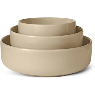 Amazon Basics Glasierte Steinzeug-Servierschalen, 3-Teiliges Set, Spülmaschinenfest, Leinengrau