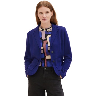 TOM TAILOR Damen Basic Cosy Blazer mit Taschen , crest blue melange, XL