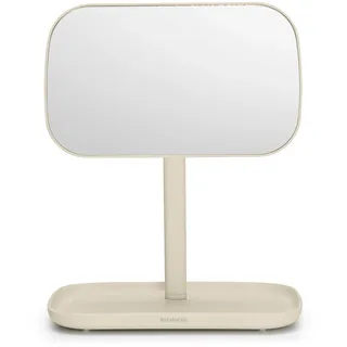 Brabantia - ReNew Spiegel mit Ablage - Verstellbarer Badezimmerspiegel - 360 Grad Drehbar - Weicher, Rutschfester Boden - Silikonmatte - Korrosionsbeständig - Organizer - Soft Beige - 20 x 13 cm