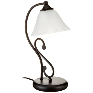 Licht-Erlebnisse Tischleuchte Glas Metall Schwarz Weiß Nachttisch Schlafzimmer H:38 cm E27 Rustikal Landhaus blendarme Tischlampe Innen DOROTHEA