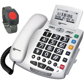 ELDAT Fon Alarm APF03: Notruftelefon für Senioren mit Notruf Sender(n), schnurgebundenes Festnetztelefon mit Notrufknopf, Hausnotruf Seniorentelefon