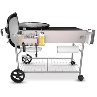 GFTIME Edelstahl Grilltisch Grillwagen für Weber 47cm & 57cm Original Kettle, Premium, Master Touch, Jumbo Joe Holzkohlegrill, Performer Holzkohlegrill mit Deckelhalter Grills, Outdoor-Grillständer
