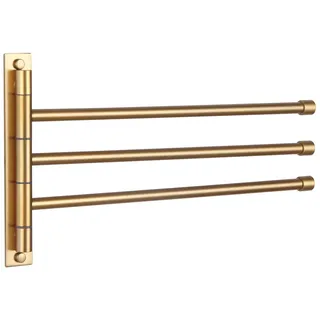 GERZWY, Schwenkbarer Badetuchhalter aus Edelstahl SUS 304, Handtuchhalter fürs Bad, mit 3 klappbaren Stangen, zur Wandbefestigung, Gold-Finish HYG03-BE