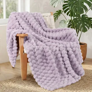 Whale Flotilla Kuscheldecke Flauschige Decke mit 3D-Jacquard-Muster, Exquisite und Warme Wohndecke Sofadecke für Ganzjahreszeiten, 130x150 cm, Lila