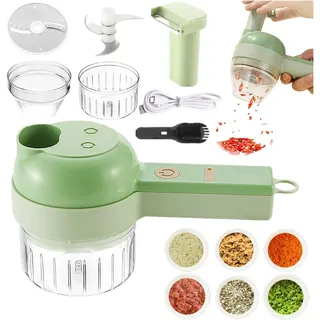 4-in-1 Elektrisches Gem1seschneide-Set, tragbarer Spiralschneider, multifunktionaler Obstschneider mit Beh?lter und Reinigungsb1rste, USB-Ladefunktion
