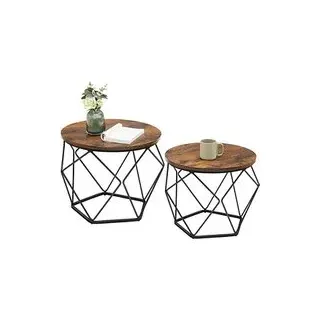 VASAGLE Couchtische-Set rund Spanplatte braun, 2 Set