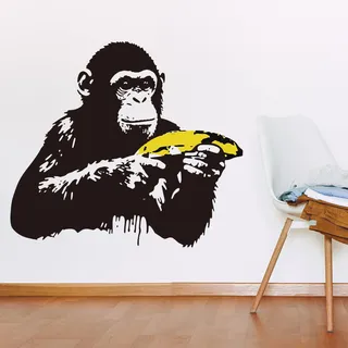 PLIGREAT Banksy Bananen Gorilla Wandaufkleber Entfernbare Vinyl Wandaufkleber Banksy Graffiti Kunst Wandtattoo Für Schlafzimmer Wohnzimmer Kinderzimmer Büro Zuhause DIY Dekoration 90 x 30cm