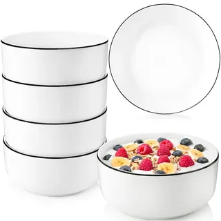 Sänger Müslischalen Marlo Black RIM - 6 teilig aus Porzellan , Weiß , Keramik , 6-teilig , kratzfest , Geschirr, Schalen & Schüsseln, Müslischalen