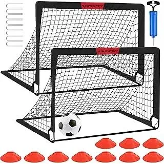Fussballtore für Garten Kinder Tor Gate: Fußball Trainingsset mit Pop-Up 2er Set faltbar für Indoor/Outdoor Spiele für Kinder | Inklusive Fußball Größe 3 Hütchen 10 und Ballpumpe