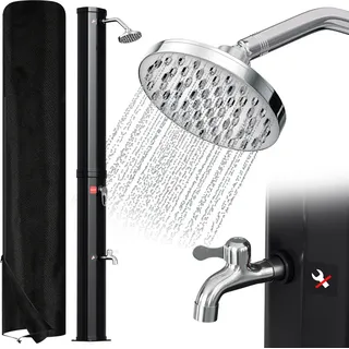 TolleTour Solardusche 35L mit Regenschutz Sommerdusche mit Fußdusche Pooldusche Gartendusche Brause Schwarz - Schwarz