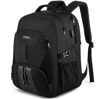 18.4 Zoll Laptop Rucksack Herren 55L,Extra Groß Wasserdichte Arbeit ,Anti Diebstahl Business Reisen Laptoptasche mit USB Ladeanschluss Schulrucksack für Männer Frauen Jungen Teenager - Schwarz