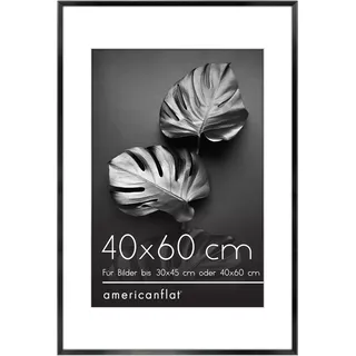 Americanflat Aluminium Bilderrahmen 40x60cm - als 30x45cm Rahmen mit Passepartout oder 40x60cm Bilder Rahmen ohne Passepartout - bruchsichere Scheibe - mit Montagevorrichtung für die Wand - Schwarz