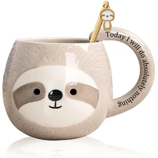 Yalucky Faultier-Kaffeetasse, niedliche Reise-Teetasse, 3D-Cartoon-Keramikgläser für Faultierliebhaber, lustige Geschenke für Frauen und Männer, 330 ml
