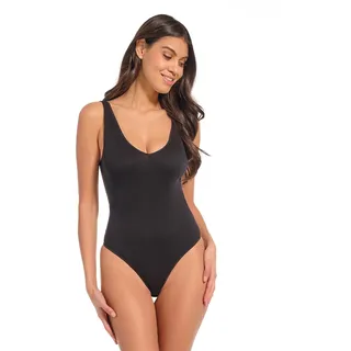 Stringbody MAGIC BODYFASHION, Damen, Gr. S, N-Gr, schwarz, Feinripp, Obermaterial: 92% Polyamid, 8% Elasthan, figurbetont, Bodys Stringbody, V-Neck