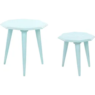 BELIANI Beistelltisch 2er Set Hellblau aus Mangholz Vintage Look Retro Stil Achteckig Dreibeinig Couchtisch Kaffetisch Set für Wohnzimmer - Blau
