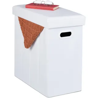 Relaxdays Sitzhocker mit Stauraum, Kunstleder, gepolstert, faltbarer Hocker, Wohnzimmer, HxBxT: 49 x 48,5 x 27 cm, weiß