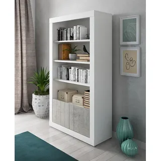 Dmora Hohes Bücherregal mit 4 Regalen und 2 Türen, Regal für Bücher und Dokumente, Büroregal, 105x42h191 cm, Weiß und Zementfarbe