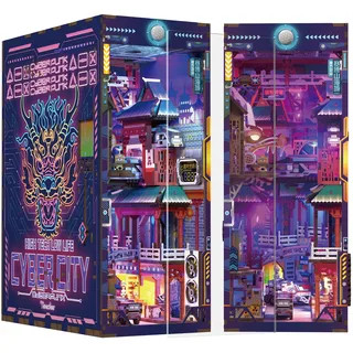 Tonecheer Book Nook Kit 3D Holzpuzzle Booknooks DIY Modellbausätze Erwachsene zum Baue Miniatur Haus Bücherregal Nook Book mit Licht lustiges Geschenke Geburtstagsgeschenk(Cyberstadt)