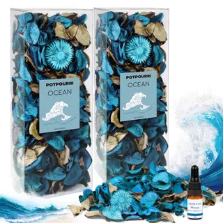 Natürliches Potpourri Ozean Duft mit 10ml Ätherischem Öl | 240g Trockenblumen Mix für Raumduft 2er Pack Natürliche Duftschale Langanhaltende Duftschale für Badezimmer Schlafzimmer W
