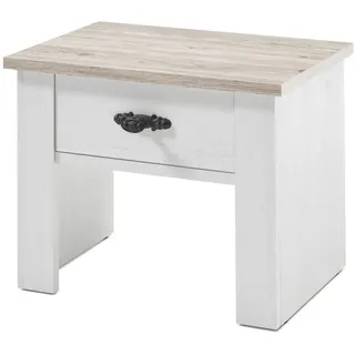 Furn.Design Nachttisch Pinie weiß, Oslo Pinie Landhaus, Nachtkommode, 58 x 45 cm , Weiß, Pinienfarben , Metall , Nachbildung,Pinie , 1 Schubladen , 40x86x58 cm , Schlafzimmer, Nachtkästchen