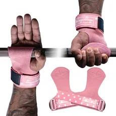 MANUEKLEAR Gewichtheben-Handgelenkbänder mit gepolsterter Handgelenkschlaufe, Leder-Gewichtheben, Handgelenkriemen für Kreuzheben, Powerlifting, Profi Lifting Straps für Frauen (Pink)