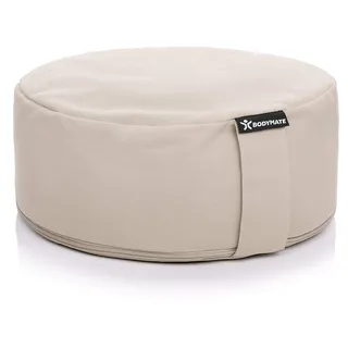 BODYMATE Yogakissen rund 31cm Durchmesser 13cm hoch Beige mit Buchweizen-Spelz Füllung – Maschinenwaschbarer Bezug aus 100% extra dicker Baumwolle – Meditationskissen – Sitzkissen