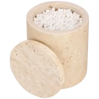 OGANAZI Travertin Rund Dose Modern Wattestäbchen Box Wattepadspender mit Deckel Make-up Tupferhalter für Badezimmer, Schlafzimmer, Schminktisch, Waschbecken, Hotel, Büro Damen Geschenke (9,3x11,5 cm)