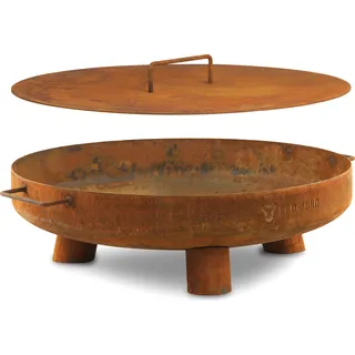 BBQ-Toro Feuerschale Ø 60 cm mit Deckel, Rostoptik, Outdoor Dreibein Feuerstelle für Garten