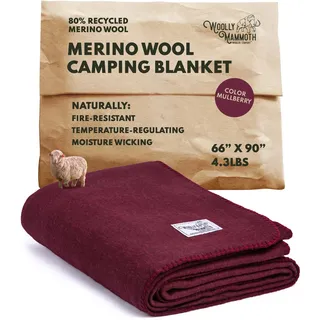 Woolly Mammoth Woolen Co. | Extra Large Merino Wool Camp Blanket | The Perfect Outdoor Gear Bedroll for Bushcraft, Camping, Trekking, Hiking, Survival, or Throw Blanket at The Cabin. (Burgundy)