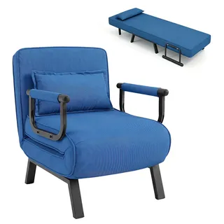 KOMFOTTEU Schlafsessel, 3 in 1 Klappsofa mit Bettfunktion & Kissen, Schlafsofa mit verstellbarer Rückenlehne & Armlehne, Gästebett bis 180 kg mit Metallrahmen für Wohnzimmer & Schlafzimmer - Blau