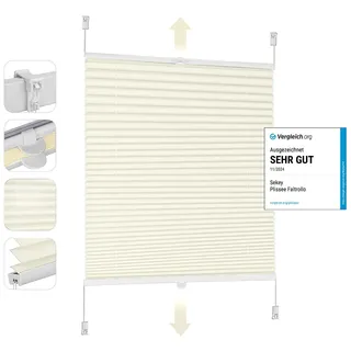 Sekey Plissee Klemmfix ohne Bohren 60x200cm Faltrollo Plisseerollo Jalousie für Tür & Fenster Blickdicht Sichtschutz Sonnenschutz Fertifplissee Rollo 60 cm breit Beige