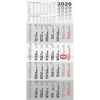 rido/idé 4-Monatskalender 2026 | grau, 30×63 cm
