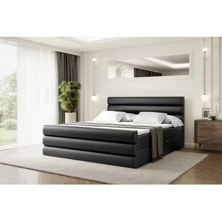 ALTDECOR Boxspringbett mit Fußteil, H3 Matratze und Topper - 180x200 cm - CELESTIA-Z - Schwarz Kunstleder - Polsterbett mit Bettkasten und Lattenrost, Bett mit Stauraum - Schwarz