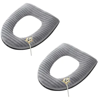 2 Stück dickere Badezimmer weiche Toilettensitzbezug Pad mit Griff Toilettendeckel Bezug Kissen weich dicker waschbar passt auf alle ovalen WC-Sitze (grau)