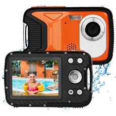 BYbrutek Kinder Digitalkamera, 21MP FHD 1080P, 5 Meter wasserdichte Kinder-Unterwasserkamera mit 2,8-Zoll-LCD, 8-facher Digitalzoom Kinder Actionkamera mit wiederaufladbarem 1050-mAH-Akku (Orange)