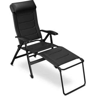 ELONEO Campingstuhl faltbar mit abnehmbarer Beinauflage, Klappstuhl gepolstert aus Aluminium, Gartenstuhl klappbar, Liegestuhl mit verstellbarer Rückenlehne, Camping Chair schwarz gepolstert - Taupe